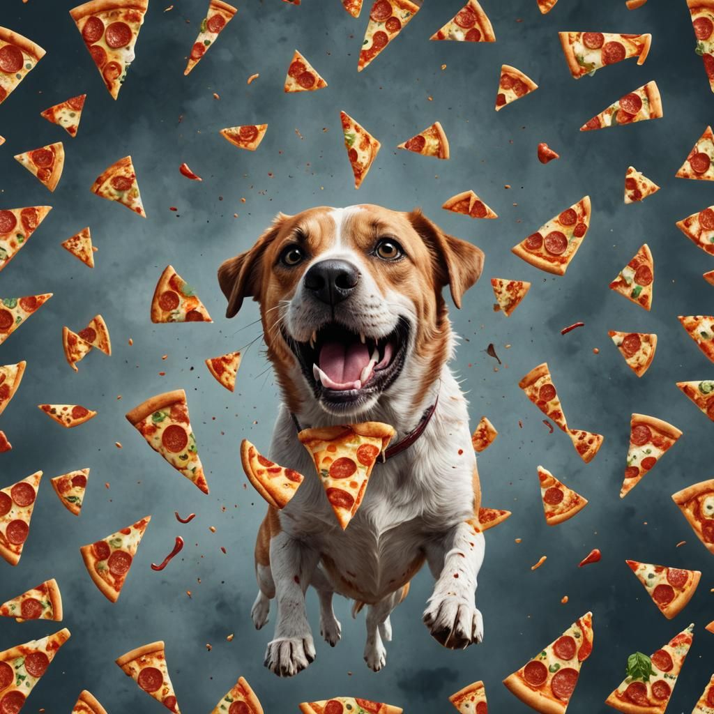 Dog with Pizza Slice: Detailed Matte Painting