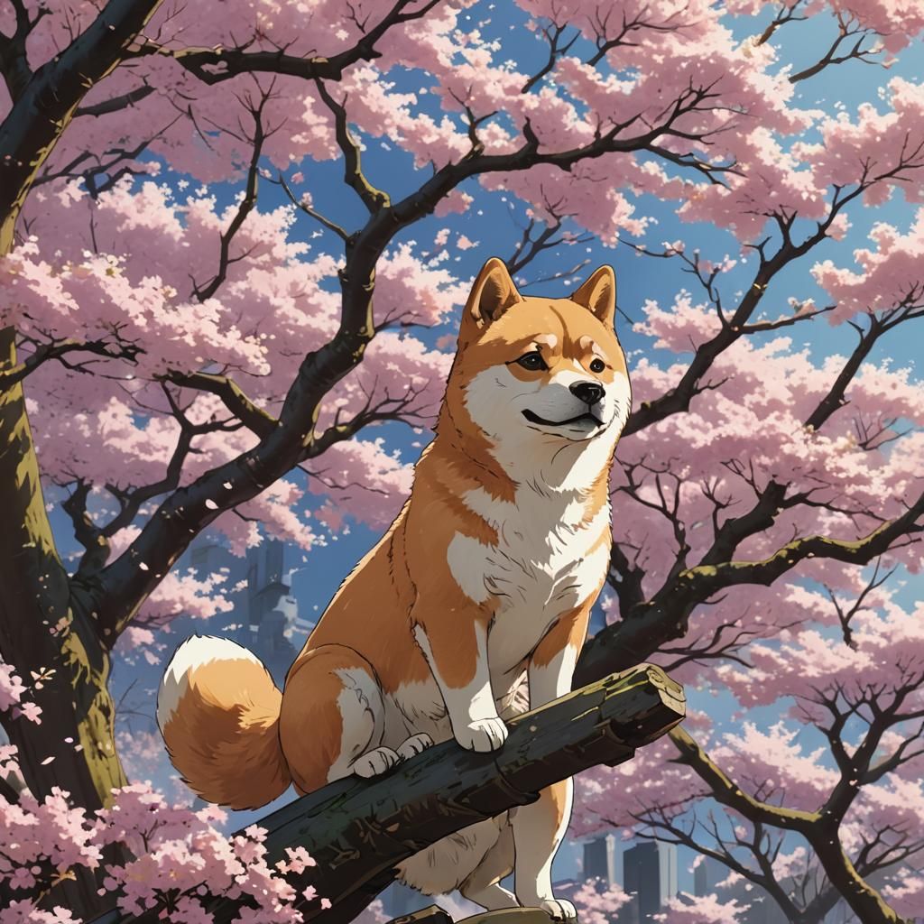 Shiba Inu in Sakura: Studio Ghibli Anime Style