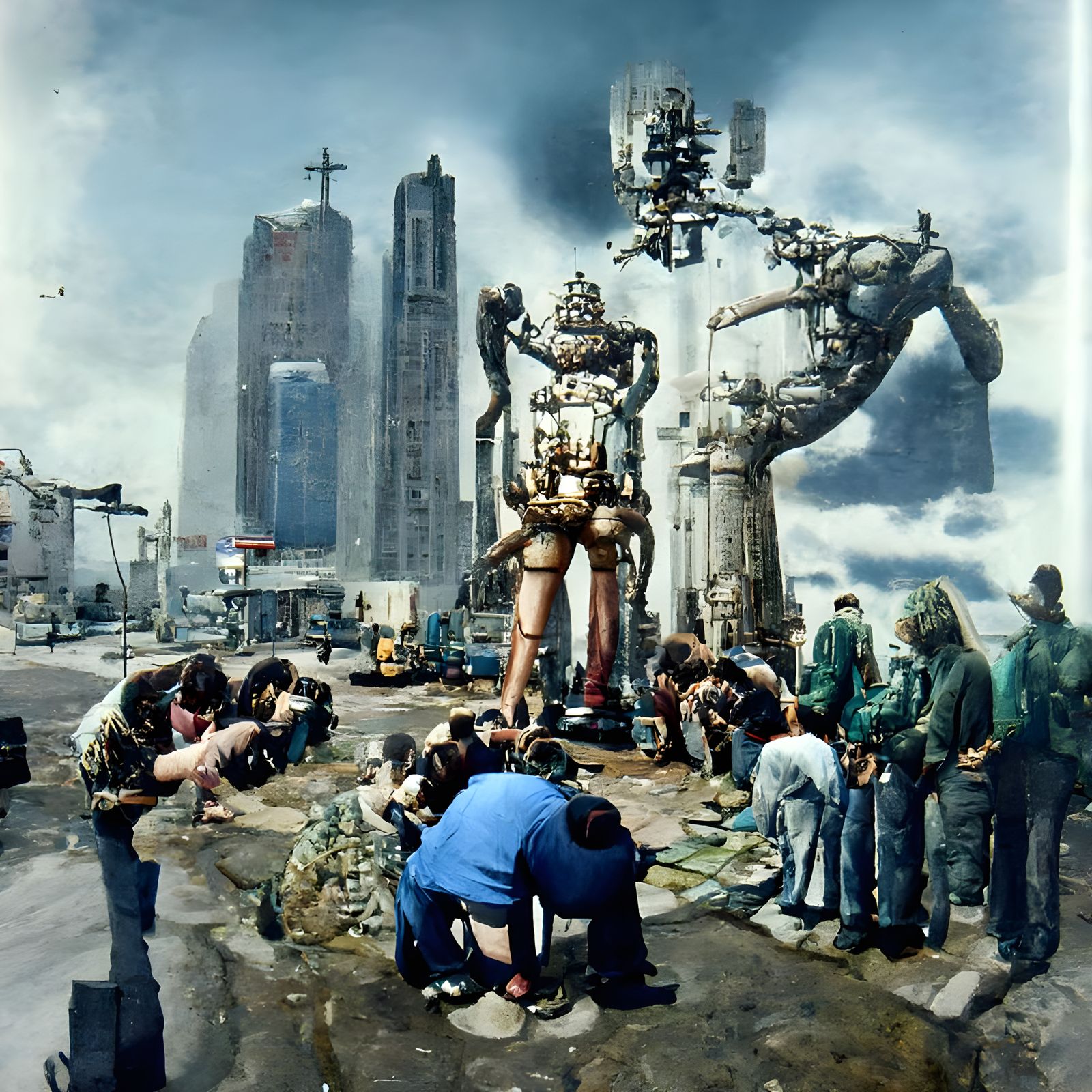 Robot God Worship in Post-Apocalyptic City