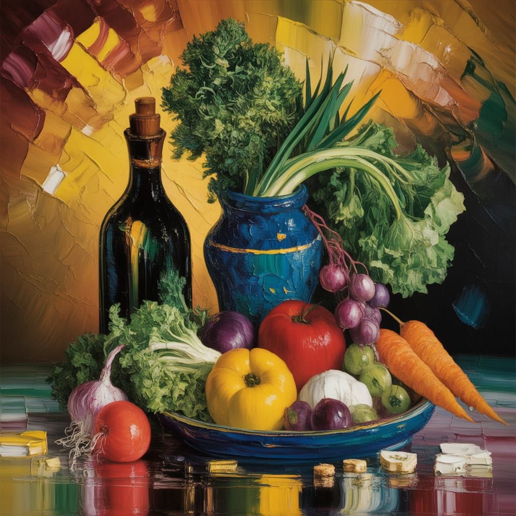 Vibrant Still Life with Vegetables in Dramatic Light