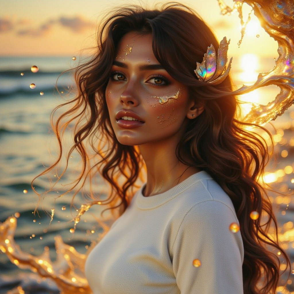 Surreal Woman in Seashell with Iridescent Colors