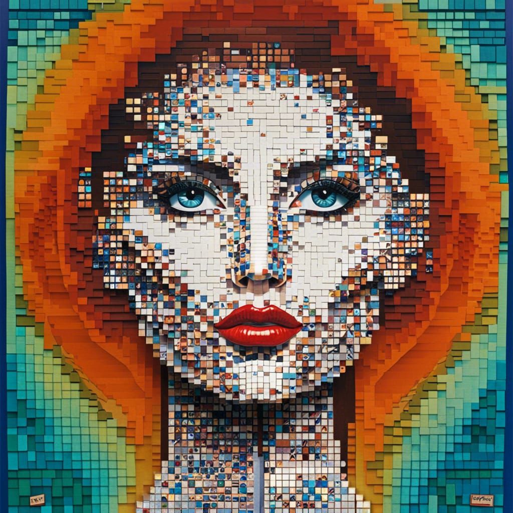 Geometric Mosaic Woman Portrait in Digital Art Style