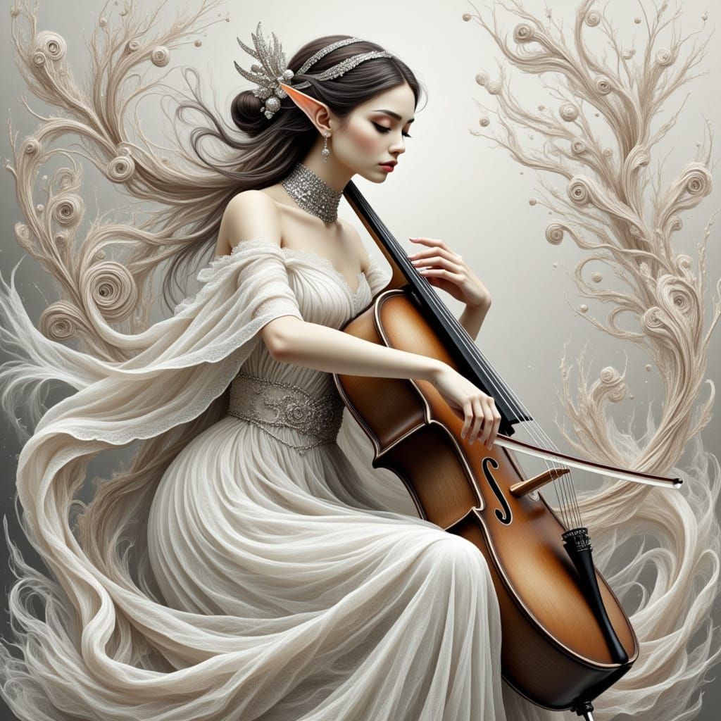 Enchanting Elf Cellist in Whimsical Watercolor Style
