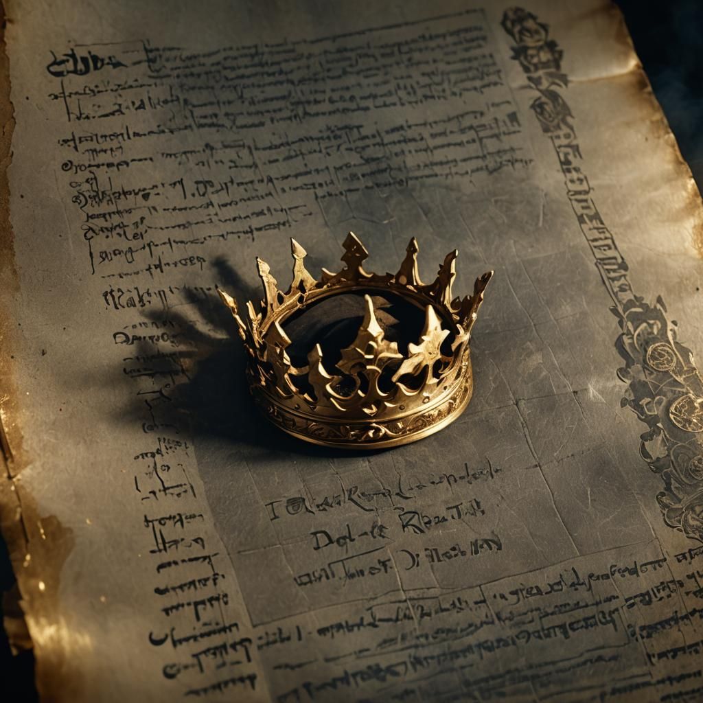 Golden Crown and Ancient Scroll in Cinematic Lighting