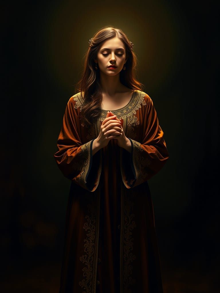 Majestic Rembrandt-Inspired Portrait of a Contemplative Woma...