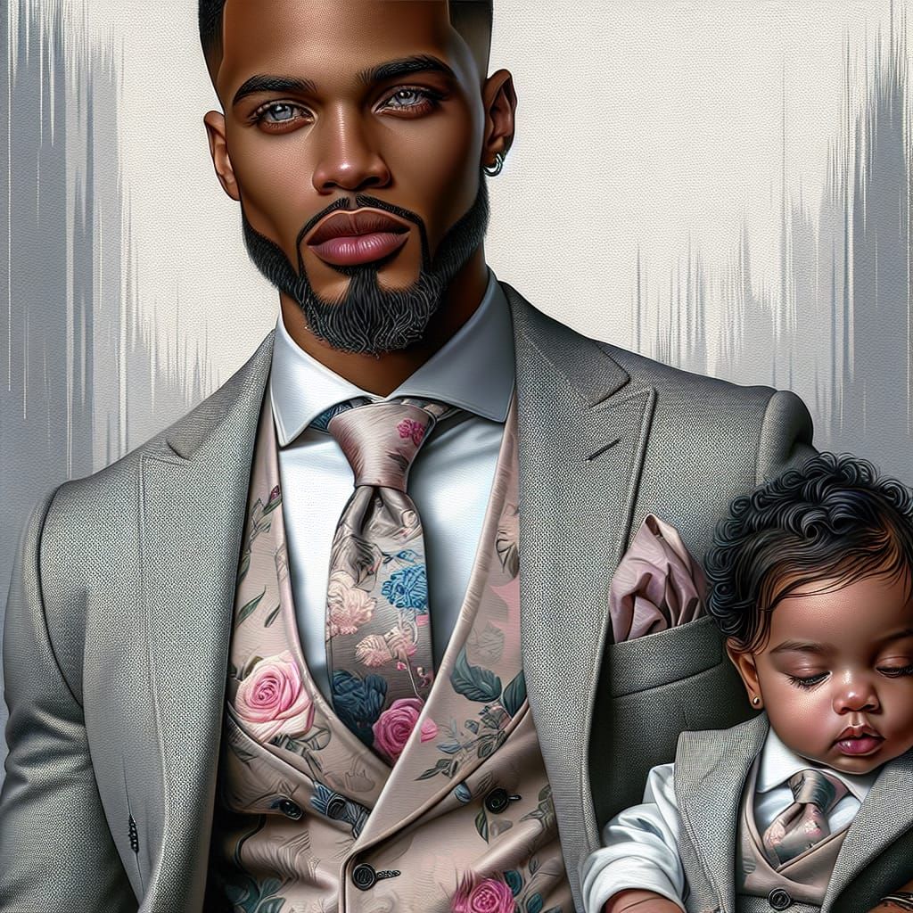 Stylish Father and Daughter in Digital Oil Painting