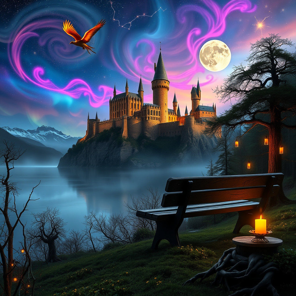 Hyper-Realistic Hogwarts Castle Under Aurora Borealis