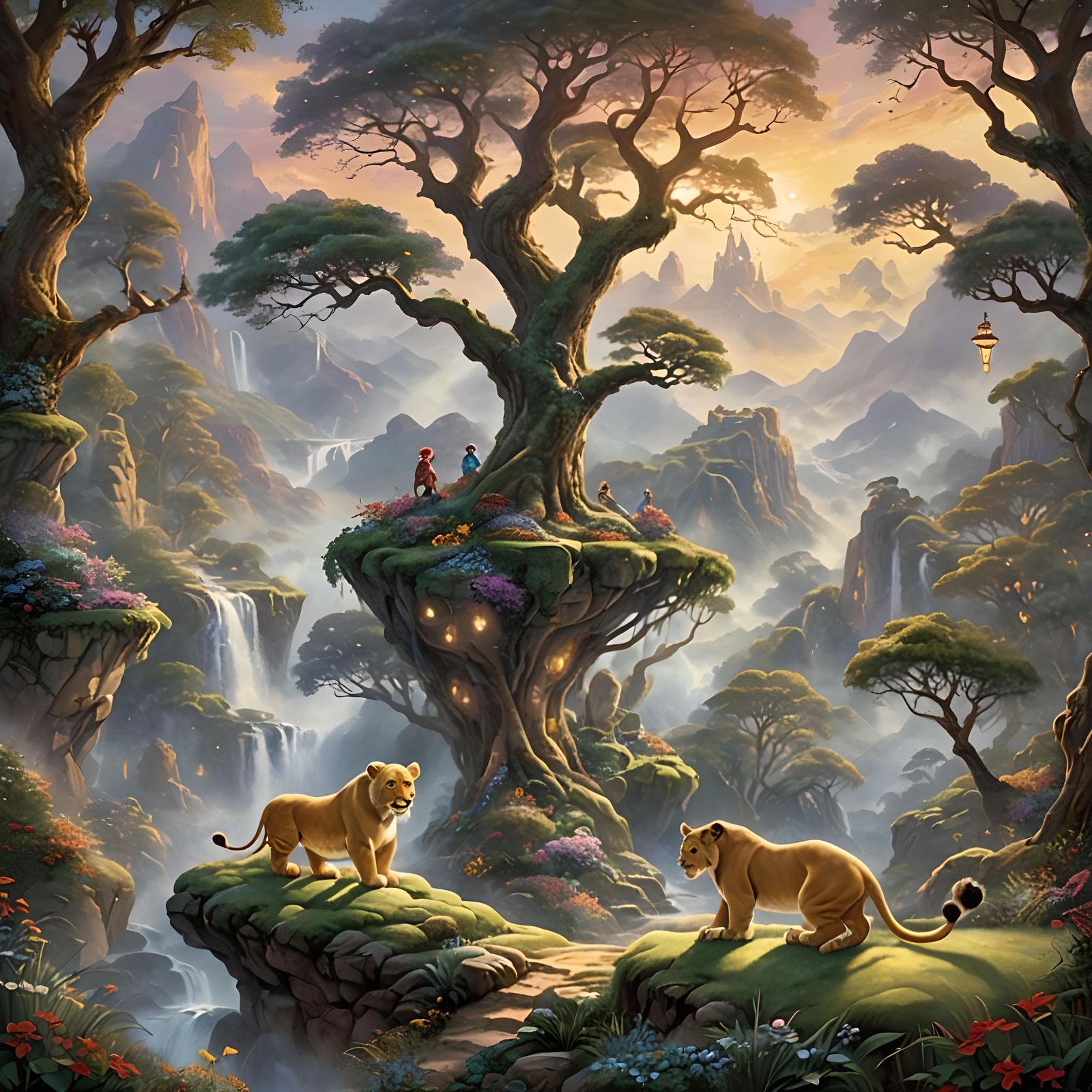 Ethereal Simba in Hyperdetailed Fantasy Landscape