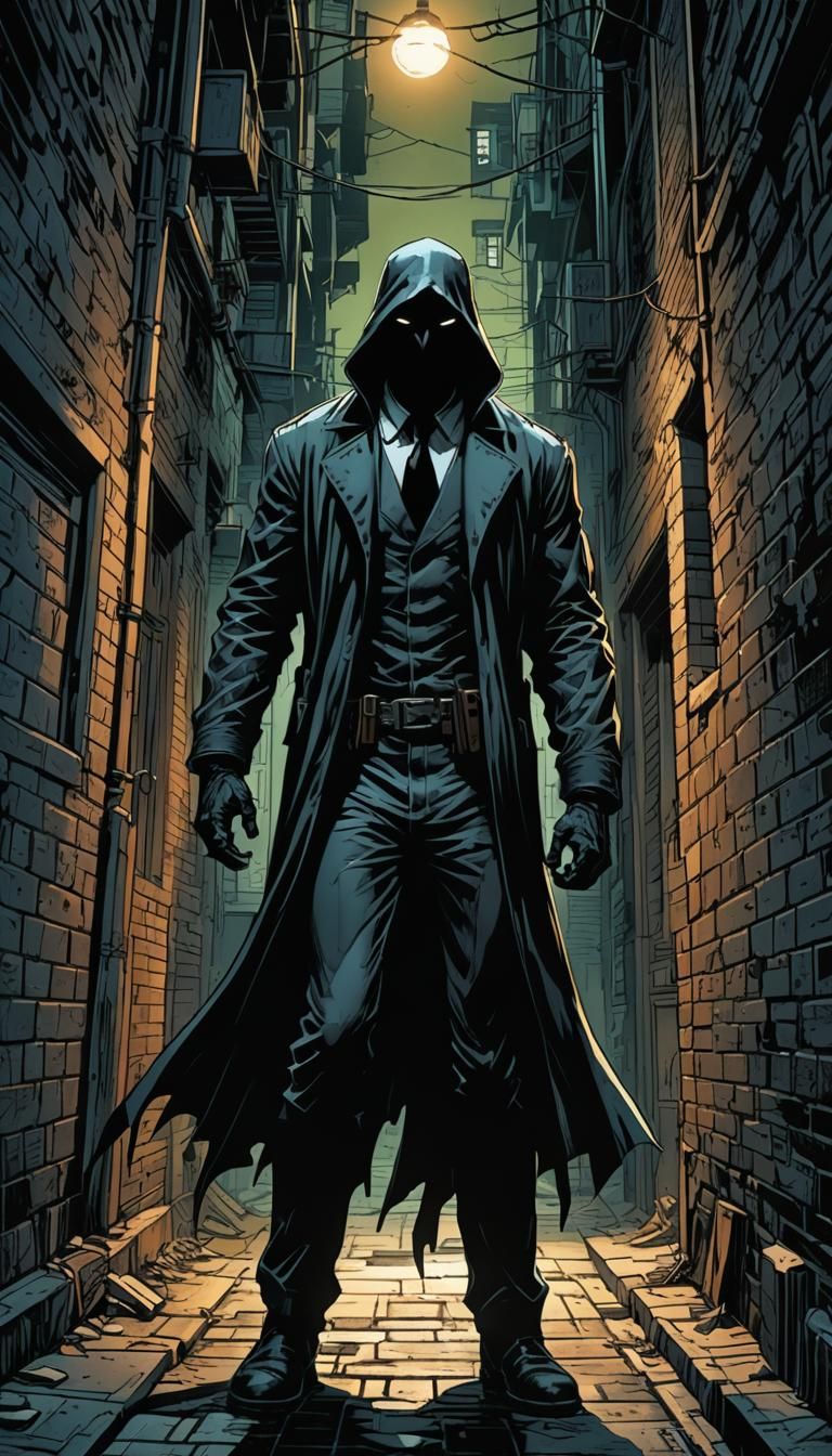Menacing Shadow Figure in Dark Comic Book Art