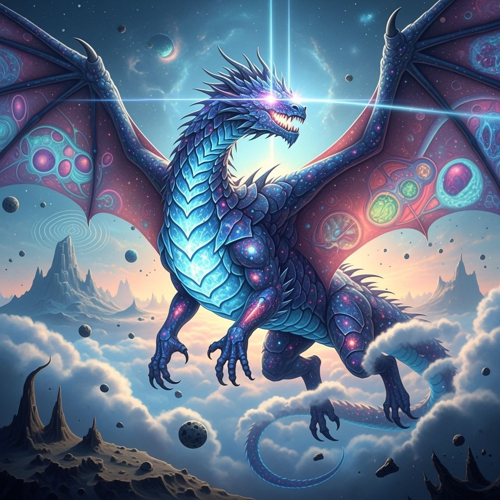 Bioluminescent Dragon Soaring Through Nebula in Surreal Styl...