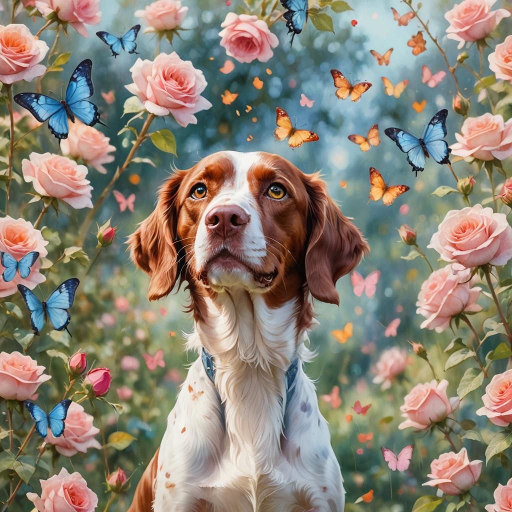 Brittany Spaniel Portrait in Anime Impressionist Style