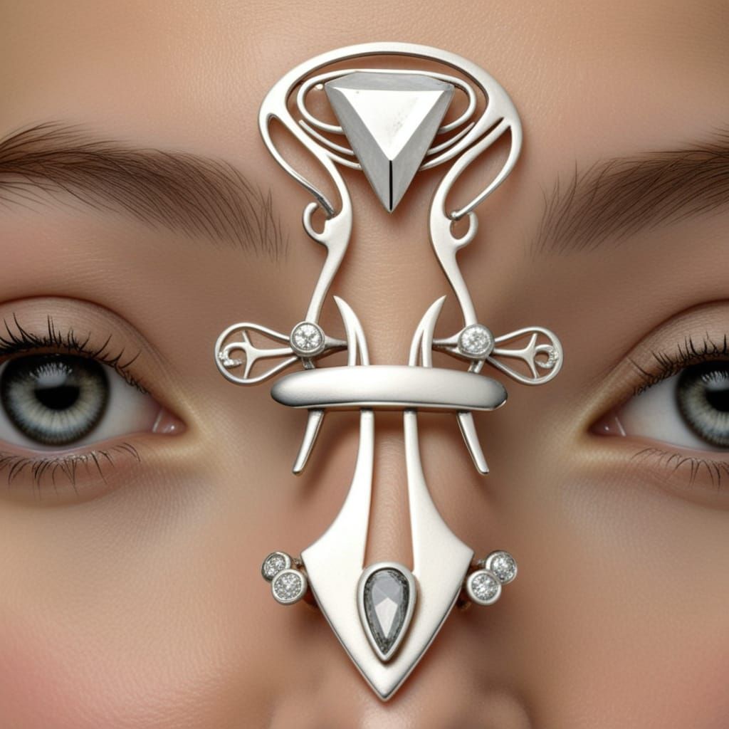 Silver Filigree Diamond Nose Ornament in Art Deco Style