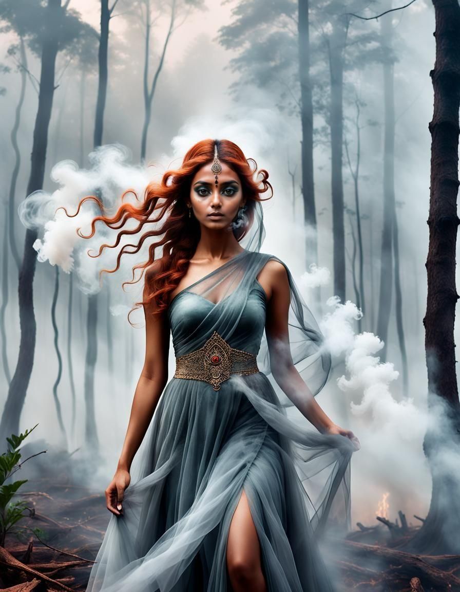 Ethereal Indian Lady Made of Smoke