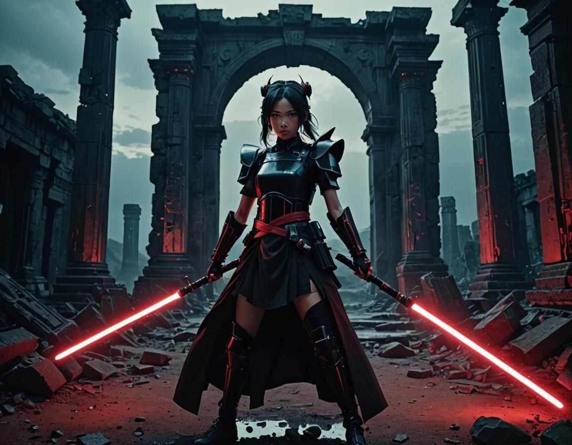 Miku of Band-Maid as Sith Lord in Ancient Ruins