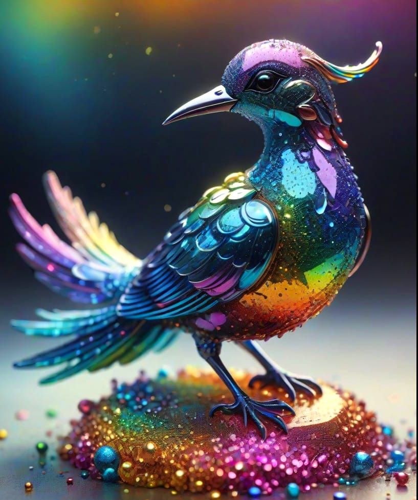 Ethereal Glass Bird in Vibrant Fantasy Art