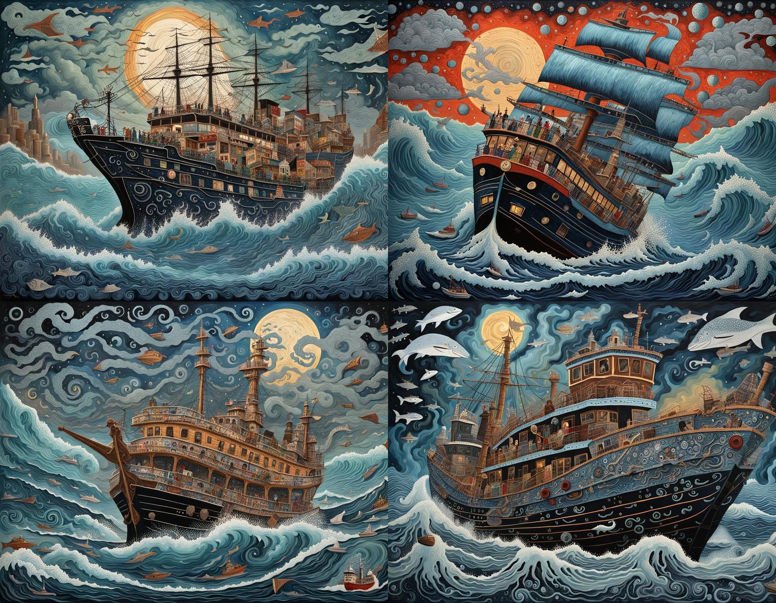 Stormy Shipwreck Art in Whimsical Style