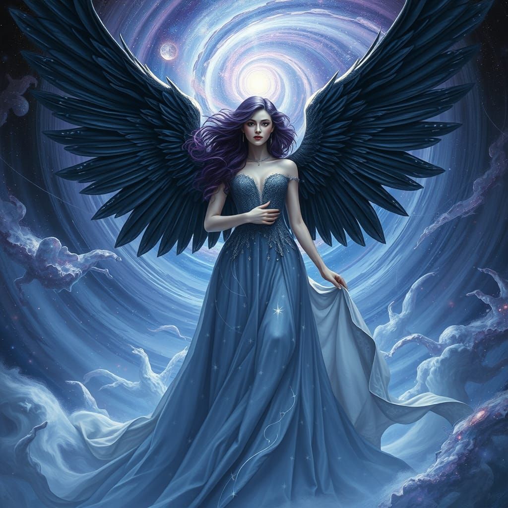 Surreal Space Queen with Dark Purple Hair and Majestic Black...