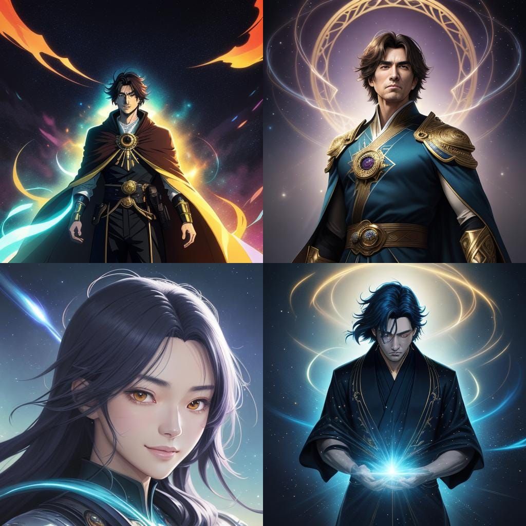 Man with Starlight Eyes and Golden Patterns