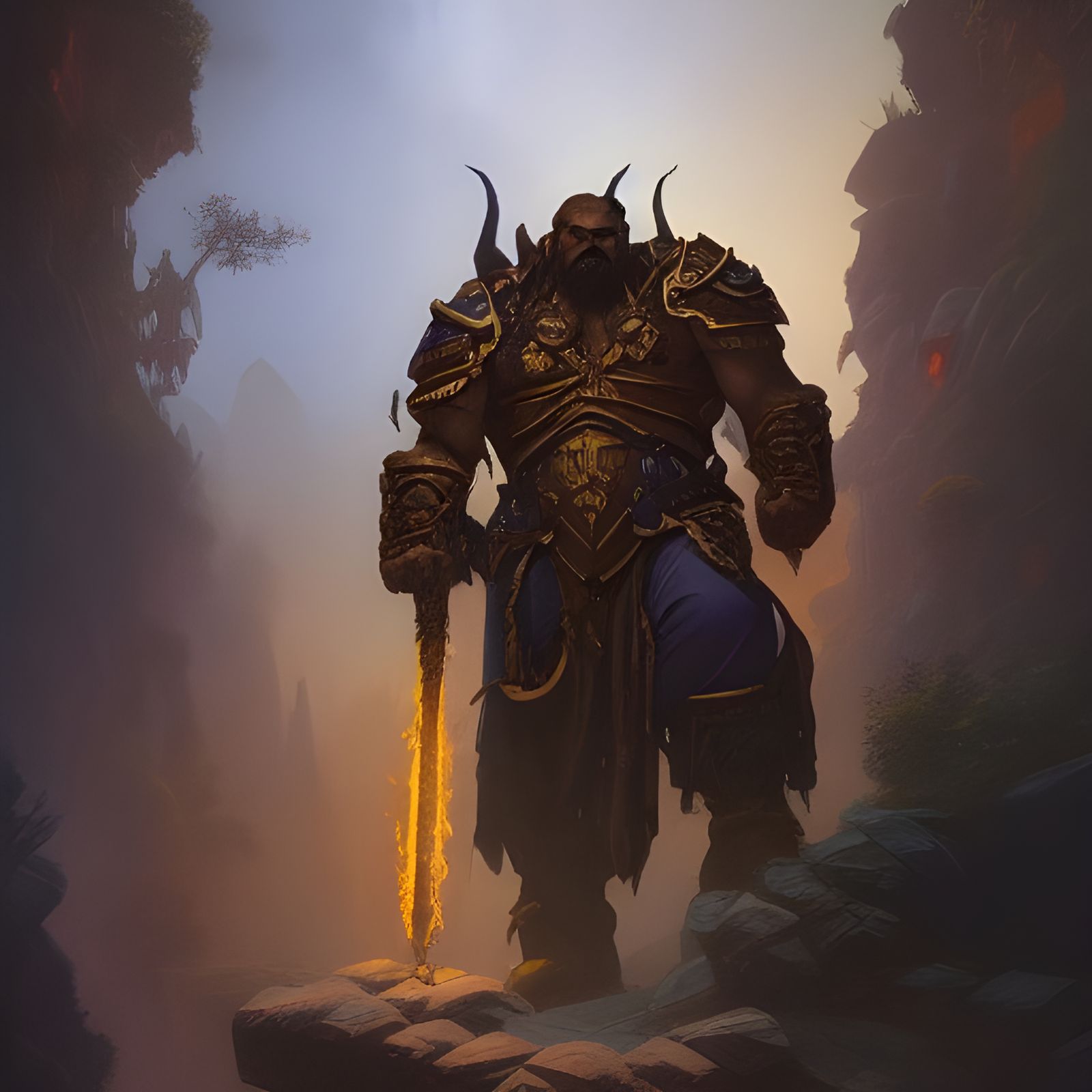 Epic Warcraft Scene in Art Nouveau Style