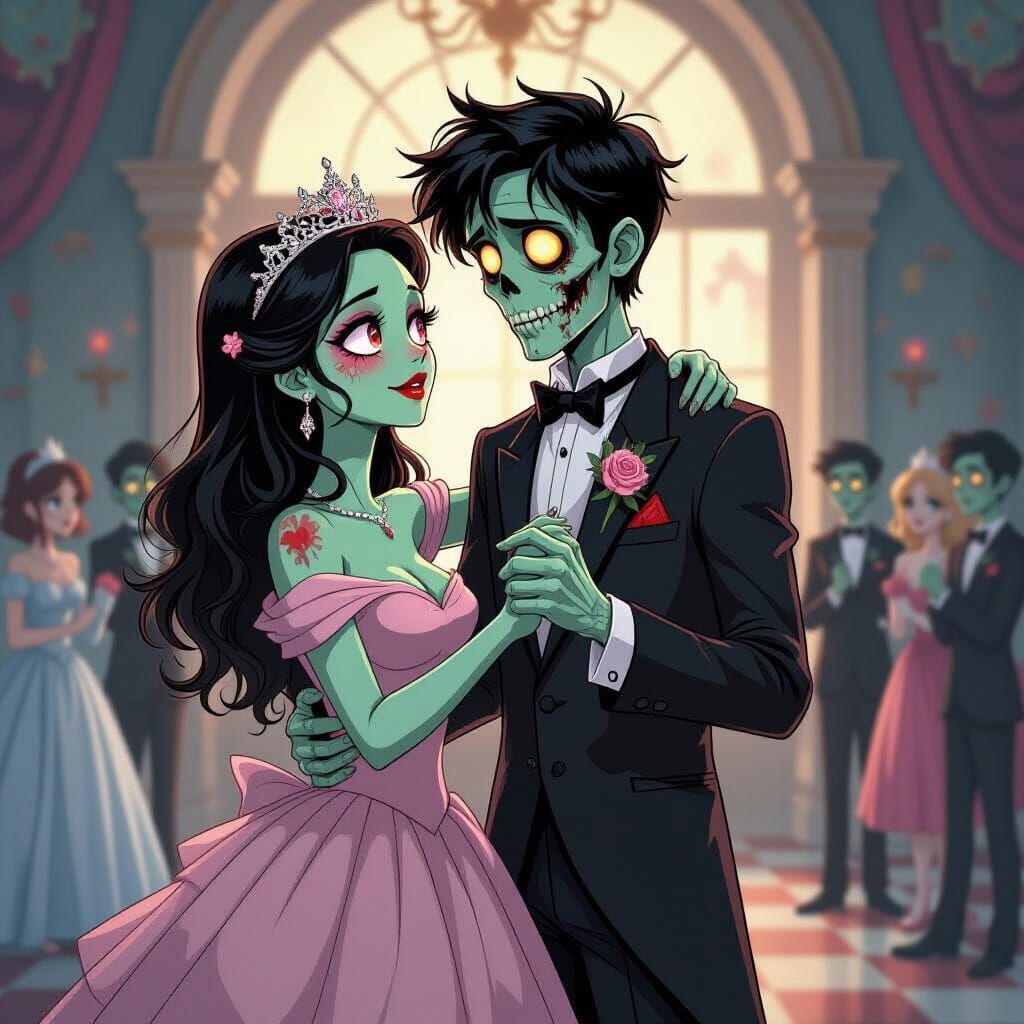 Undead Prom Queen and Zombie Dance in Tim Burton Style