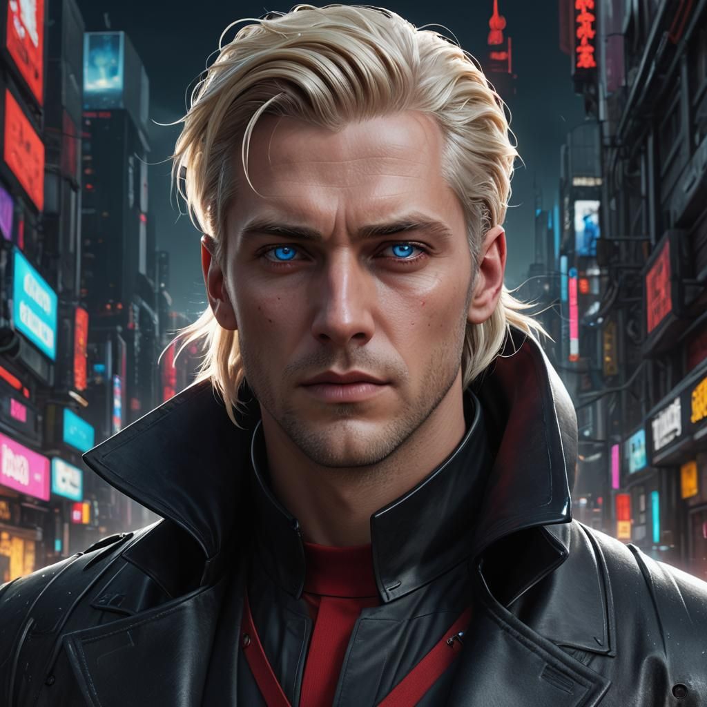 Cyberpunk Portrait: Blonde Man with Silver Hair