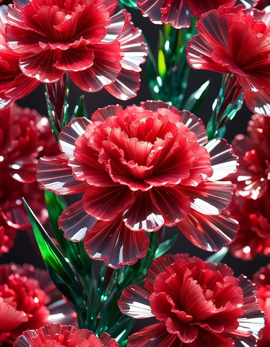 Reflective Red Crystal Carnations in Jeweled Garden