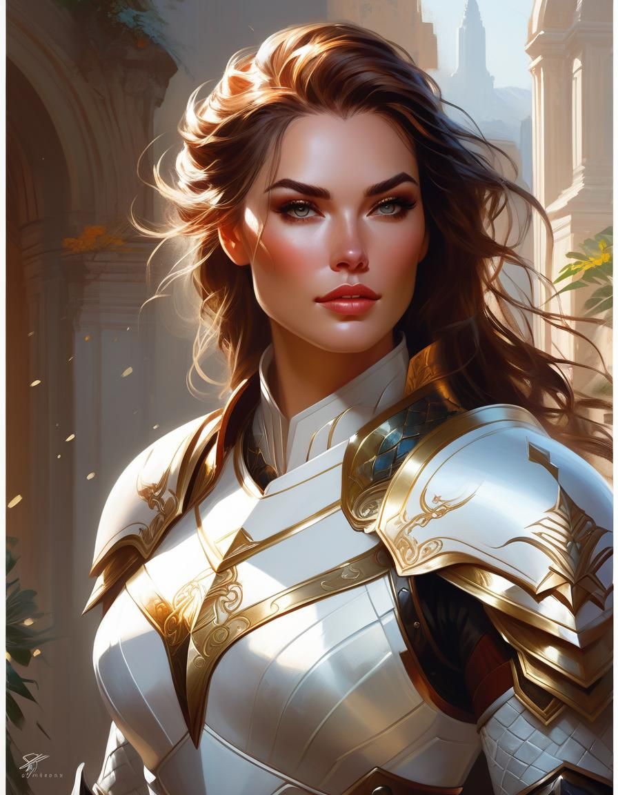 Hero in White Armor Digital Art Portrait