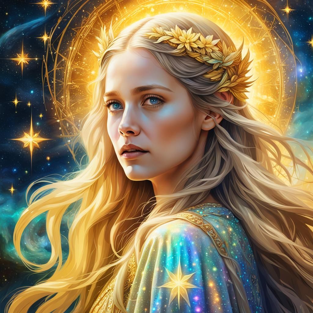 Galadriel in Astral Cosmic Illustration Style