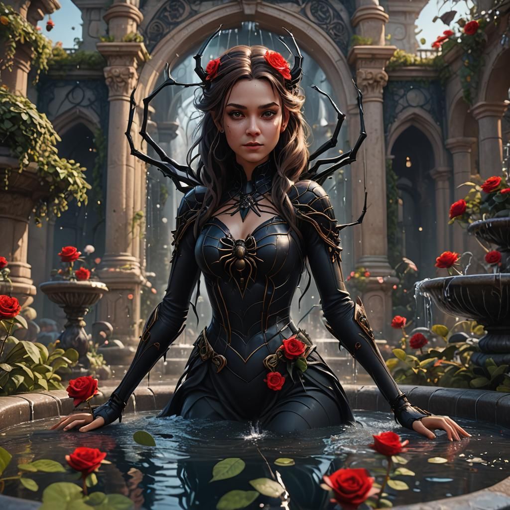 Spider Princess in Black Rose Garden Art