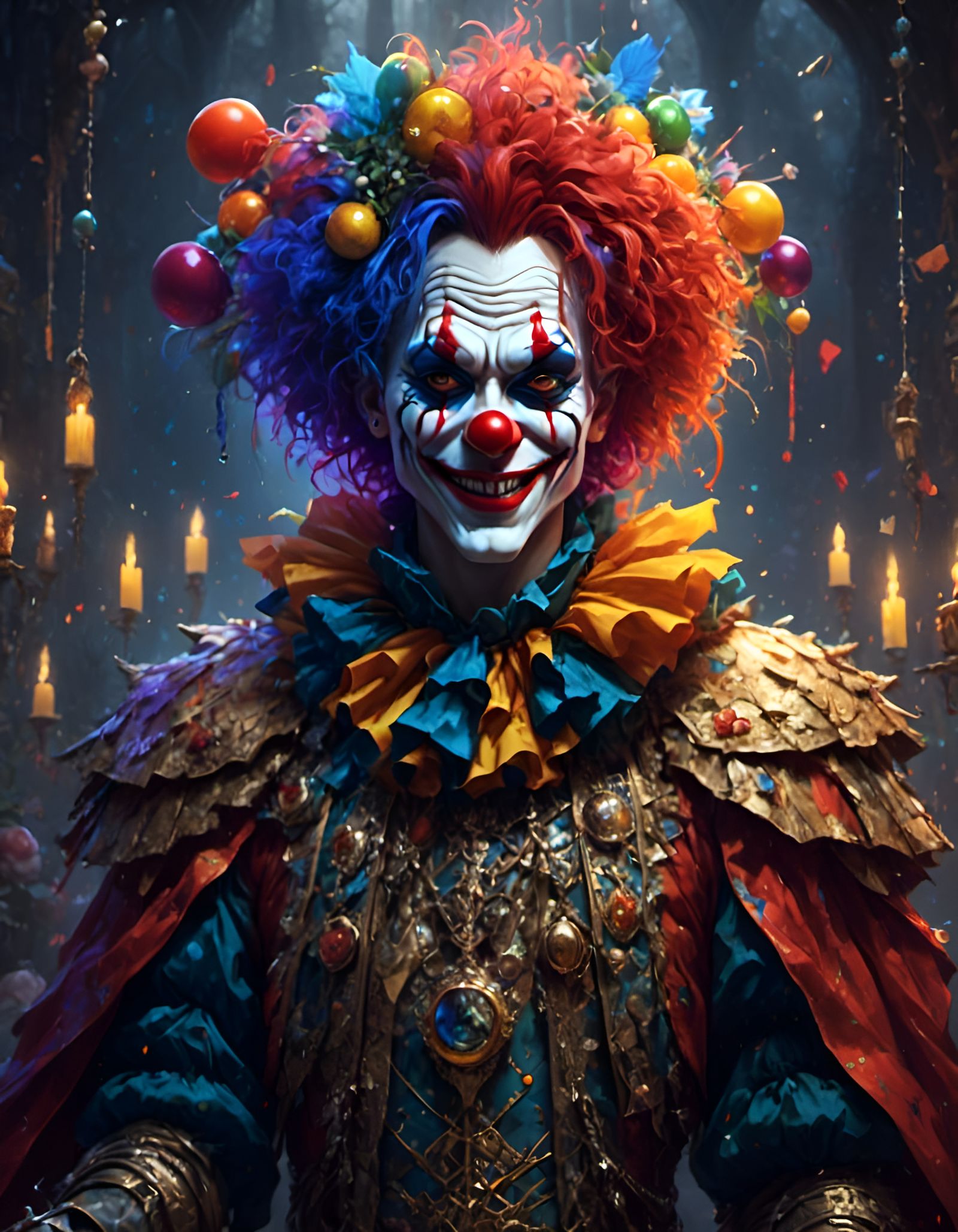 Wondrous Clown Portrait in Tetradic Colors