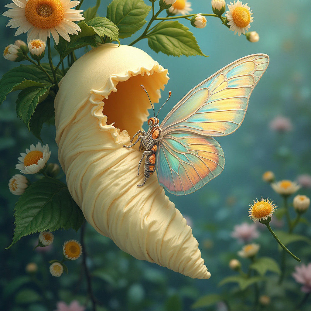 Butterfly Emerges: Dreamlike Ethereal Illustration