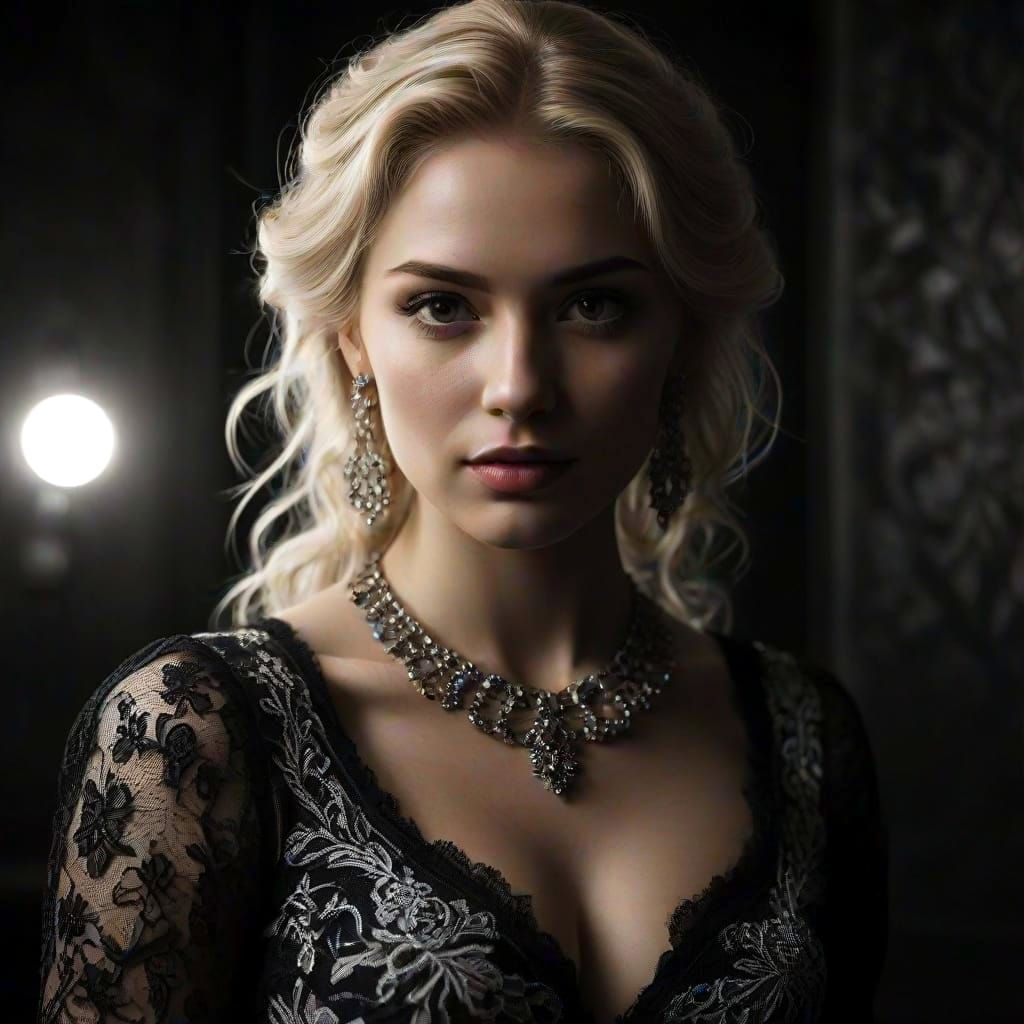 Elegant Portrait of a Blonde Woman in Black and White