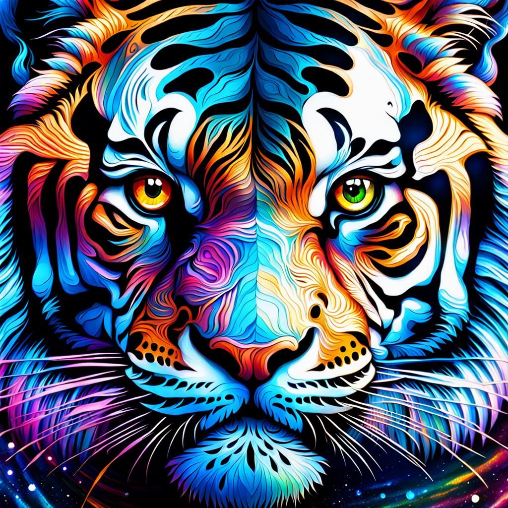 Holographic Tiger Eye in Astral Cosmic Illustration