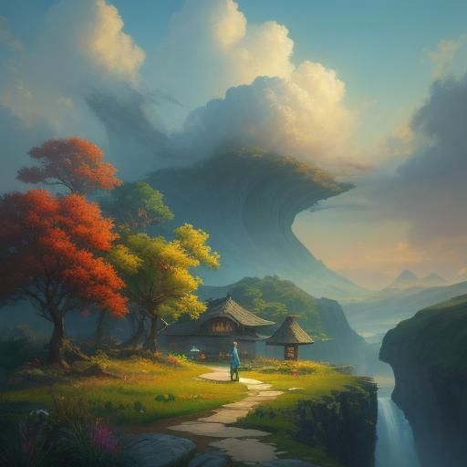 Heartfelt Embrace in Vibrant Fantasy Oil Painting