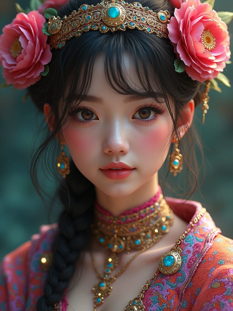 Hyperrealistic Woman in Colorful Futuristic Clothing