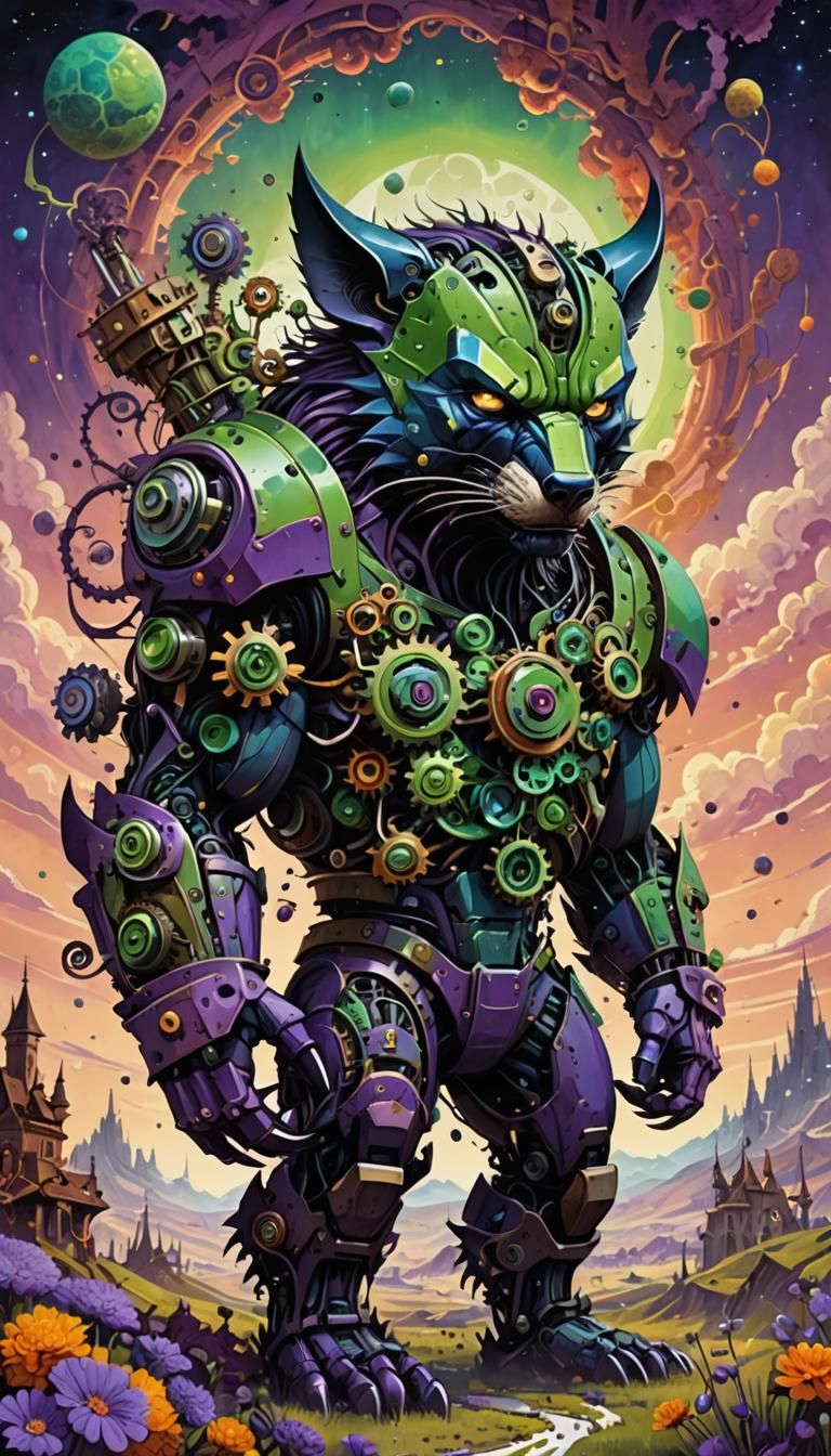 Surreal Wolverine Vomiting Gears in Cosmic Landscape