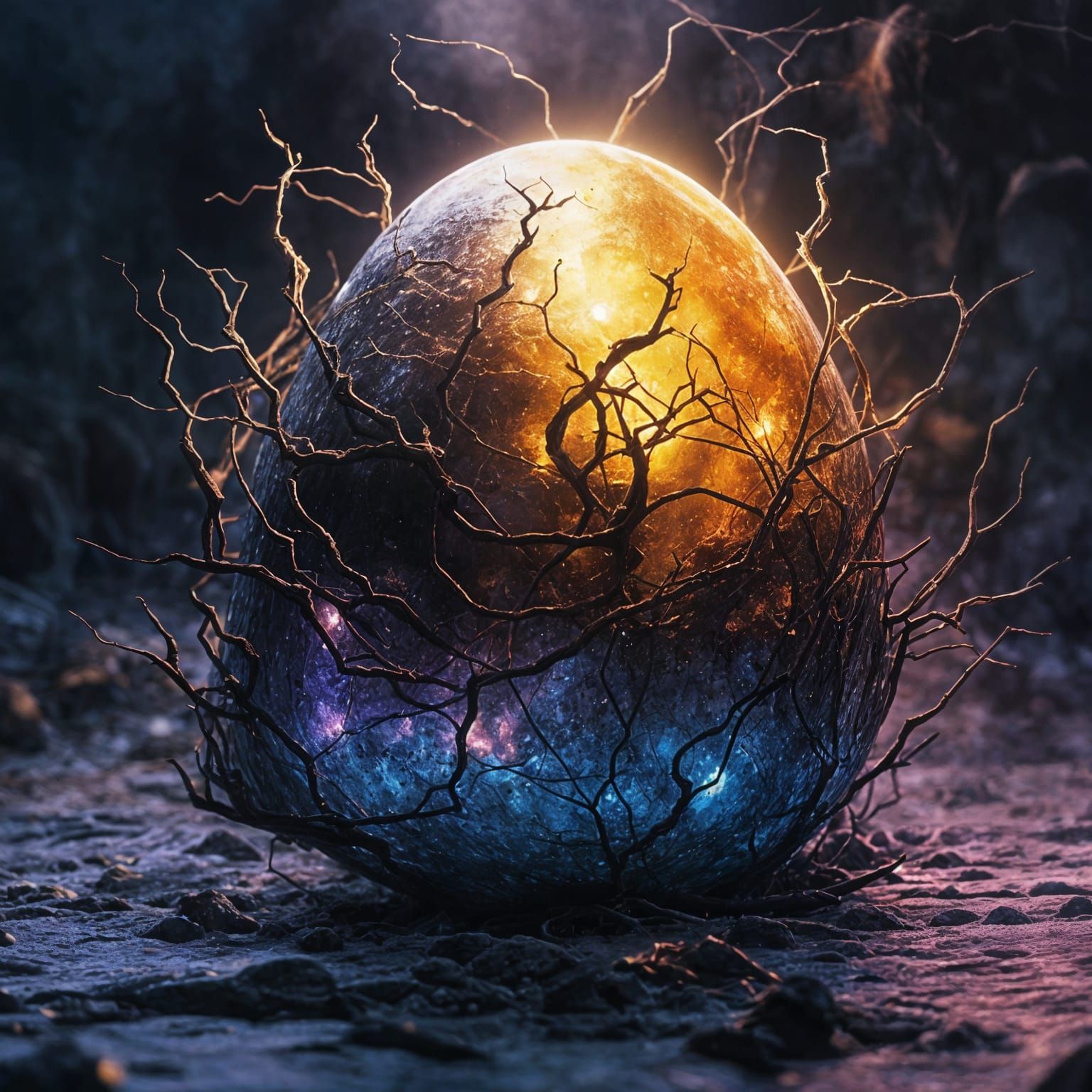 Mysterious Glowing Egg in Dark, Muted Brownish-Gray