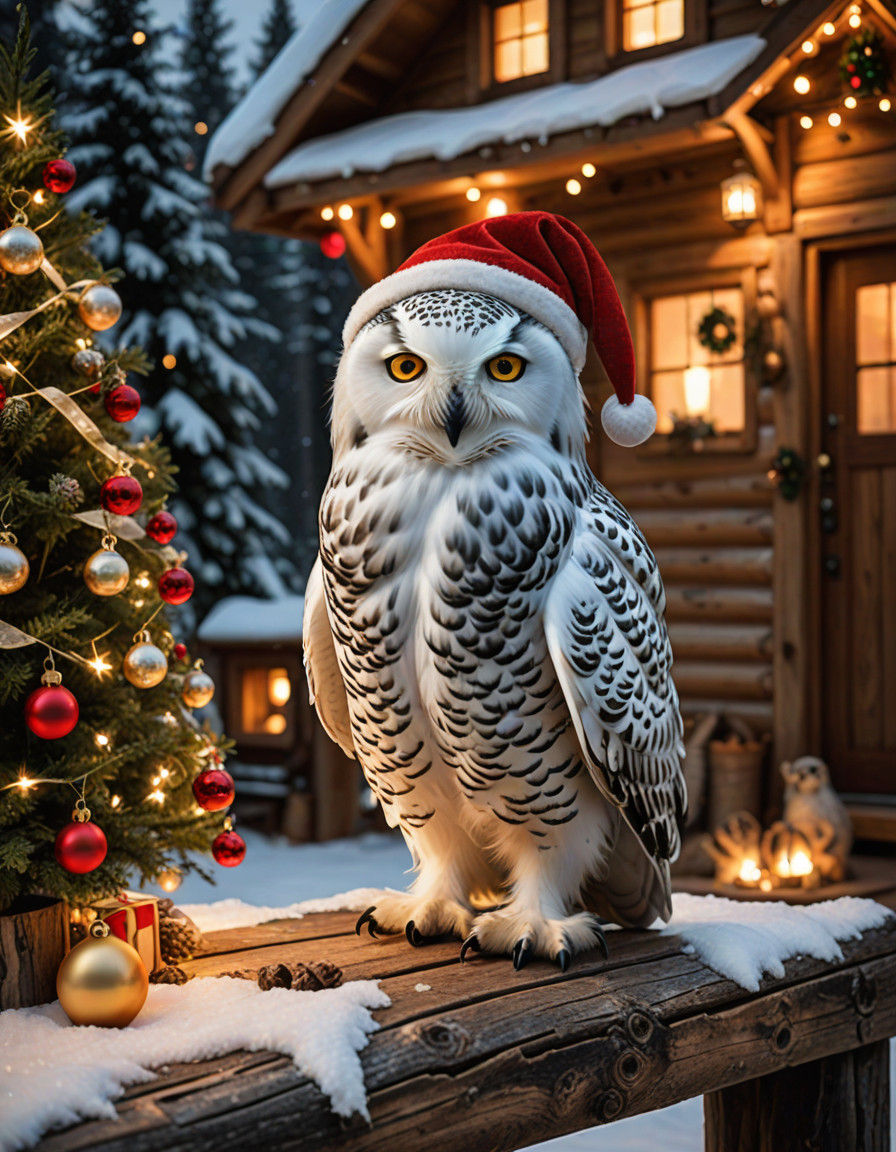 A Snowy Owl in Festive Finery, Decorating a Cozy Christmas T...