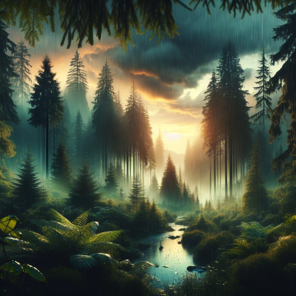 Pacific Northwest Rainforest at Sunrise
