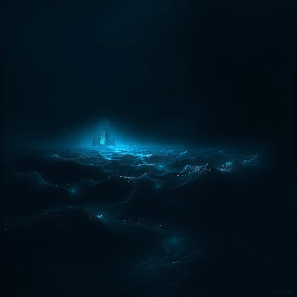 Surreal Abyssal Landscape in Dark, Ethereal Colors