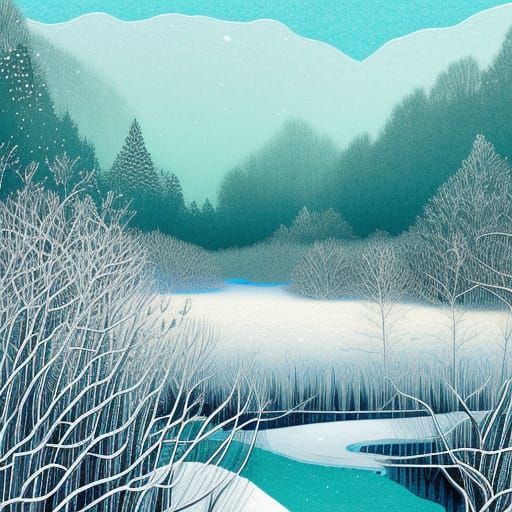 Winter River in Gouache Watercolor