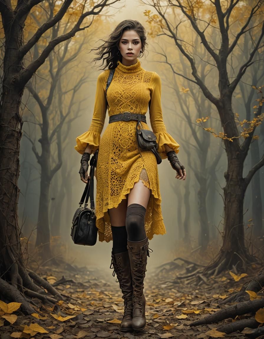 Gorgeous Woman in Crochet Dress, Fantasy Art