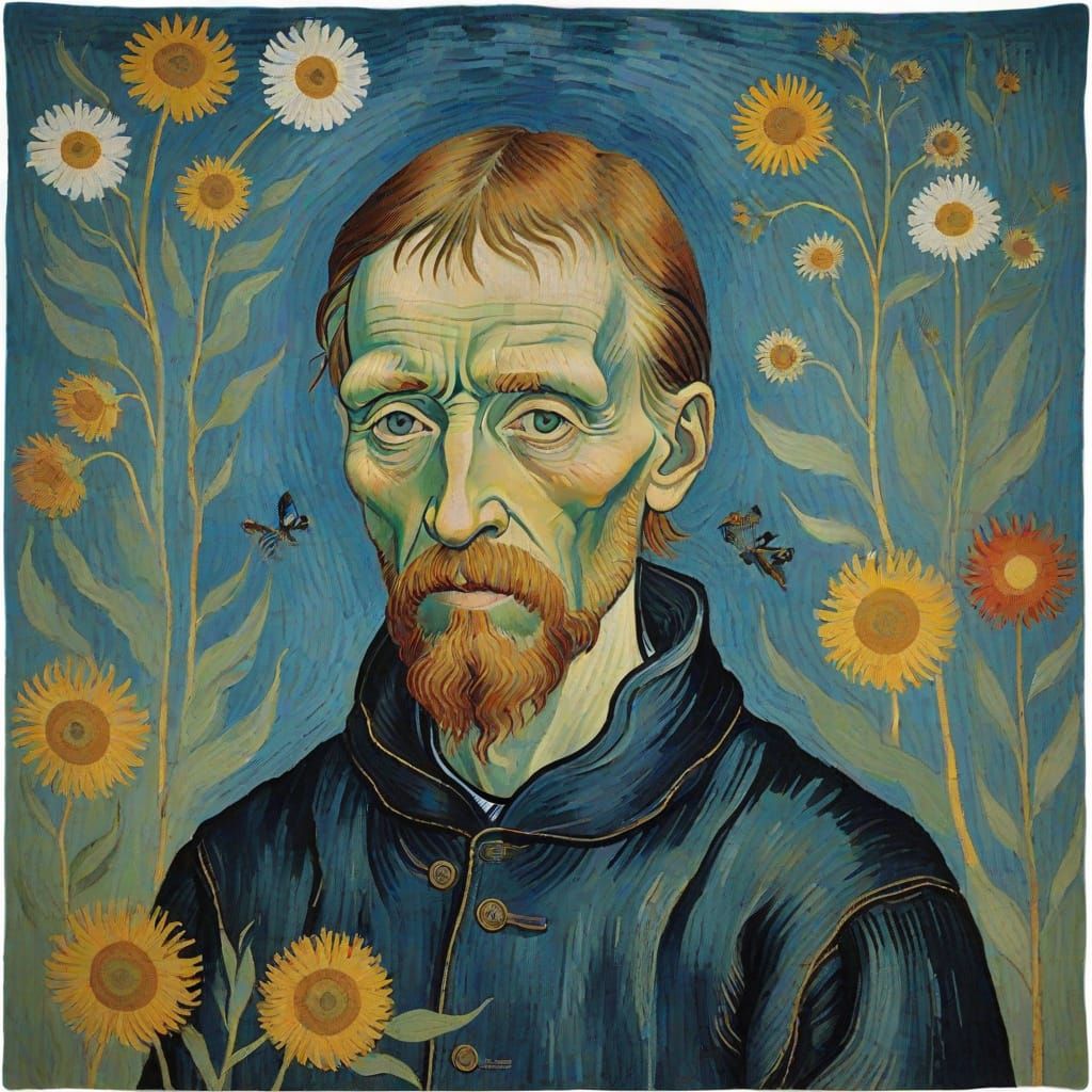 Intricate Rugs and Masks in Rublev Van Gogh Style