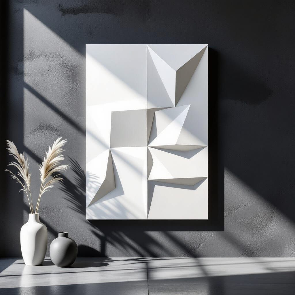 Minimalist Geometric Bas Relief Wall Art on Textured Charcoa...
