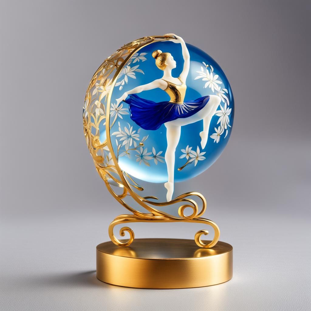 Two-tone enameled glass figurine of an arabesque ballerina i...