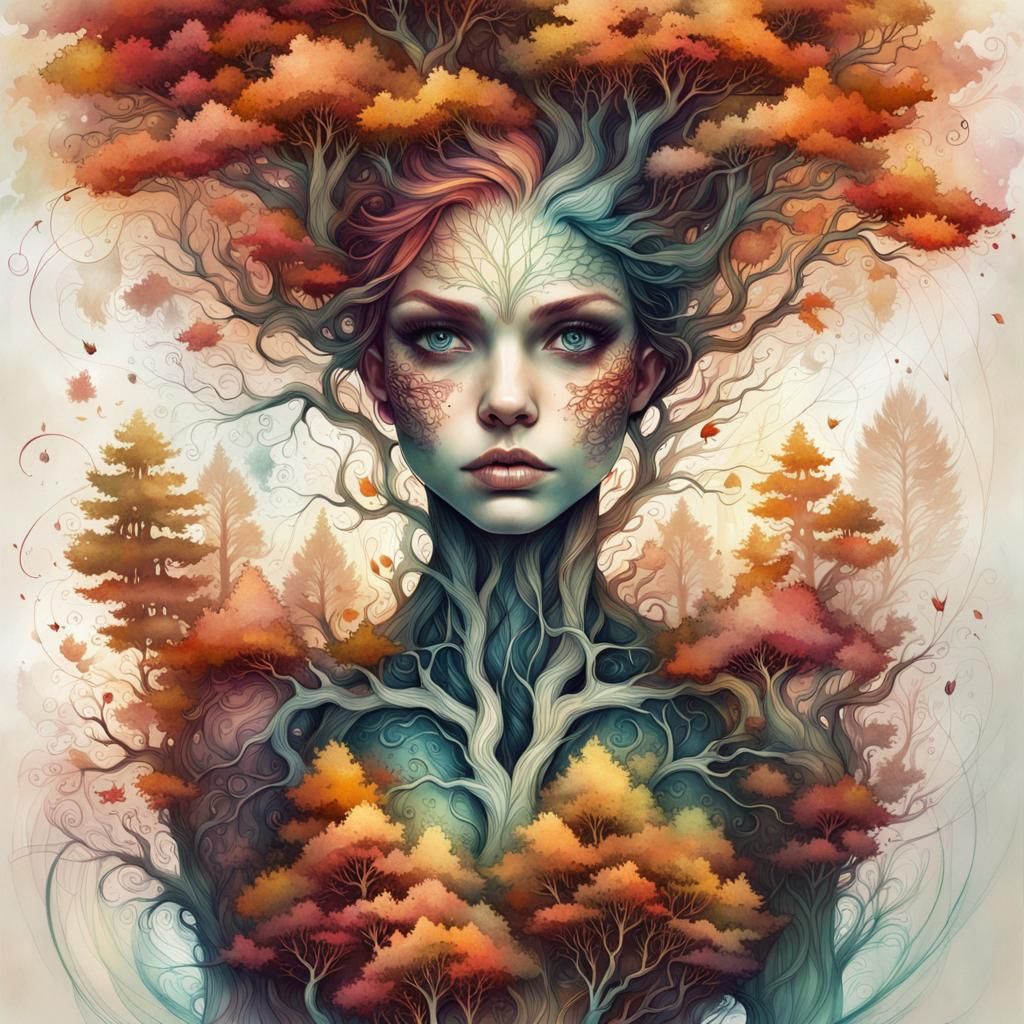 Autumn Tree of Life in Art Brut Style