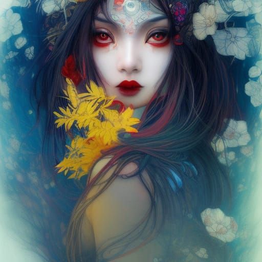 Enchanting Asian Witch Digital Painting in Deep Colors