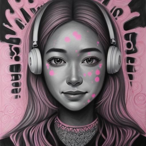 Happy Young Girl: Hyperdetailed Charcoal Drawing