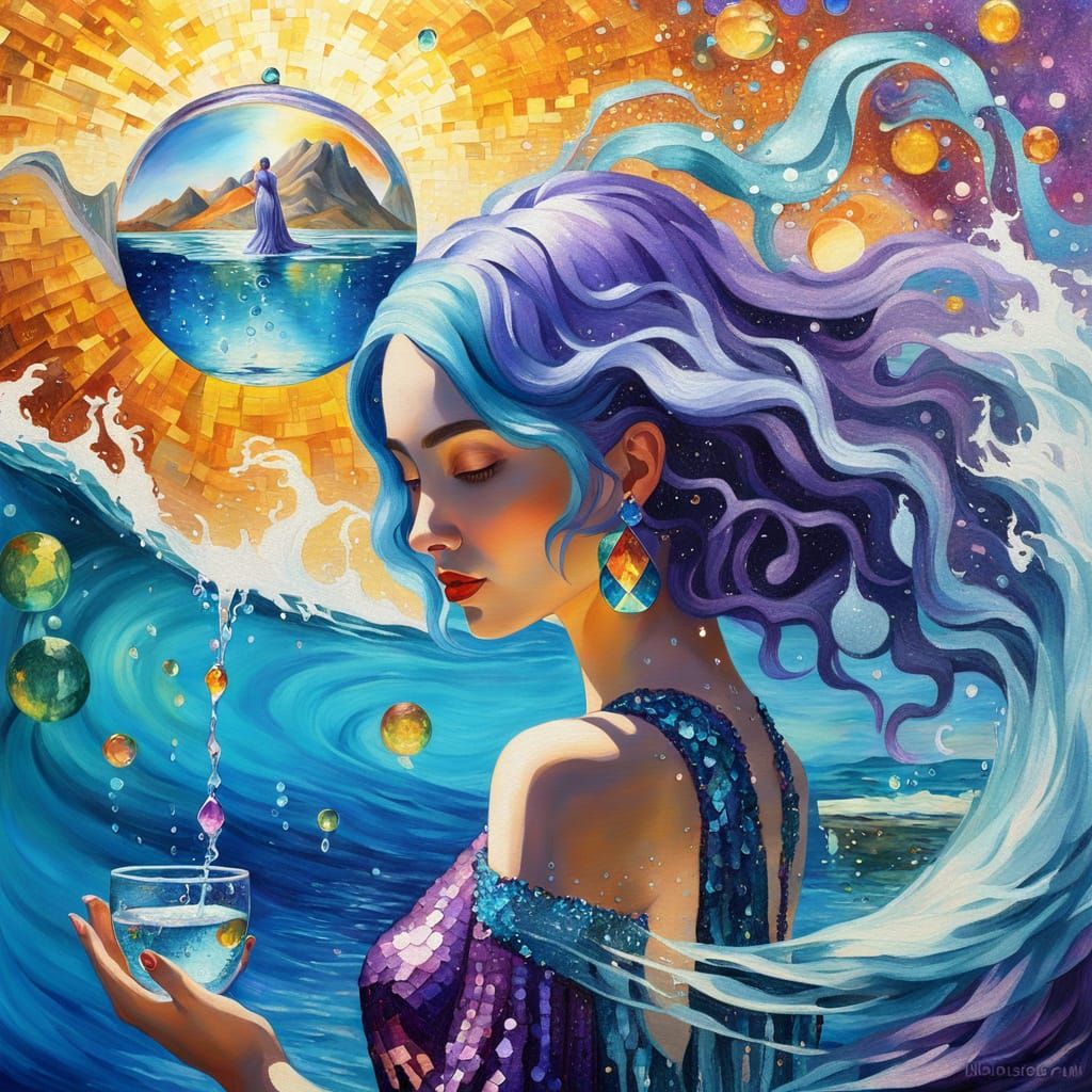 Aquarius Woman in a Surreal Oil Painting