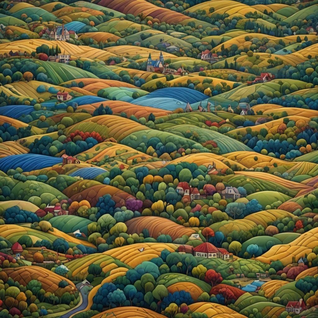 Vibrant Quilted Landscapes in Detailed Matte Painting